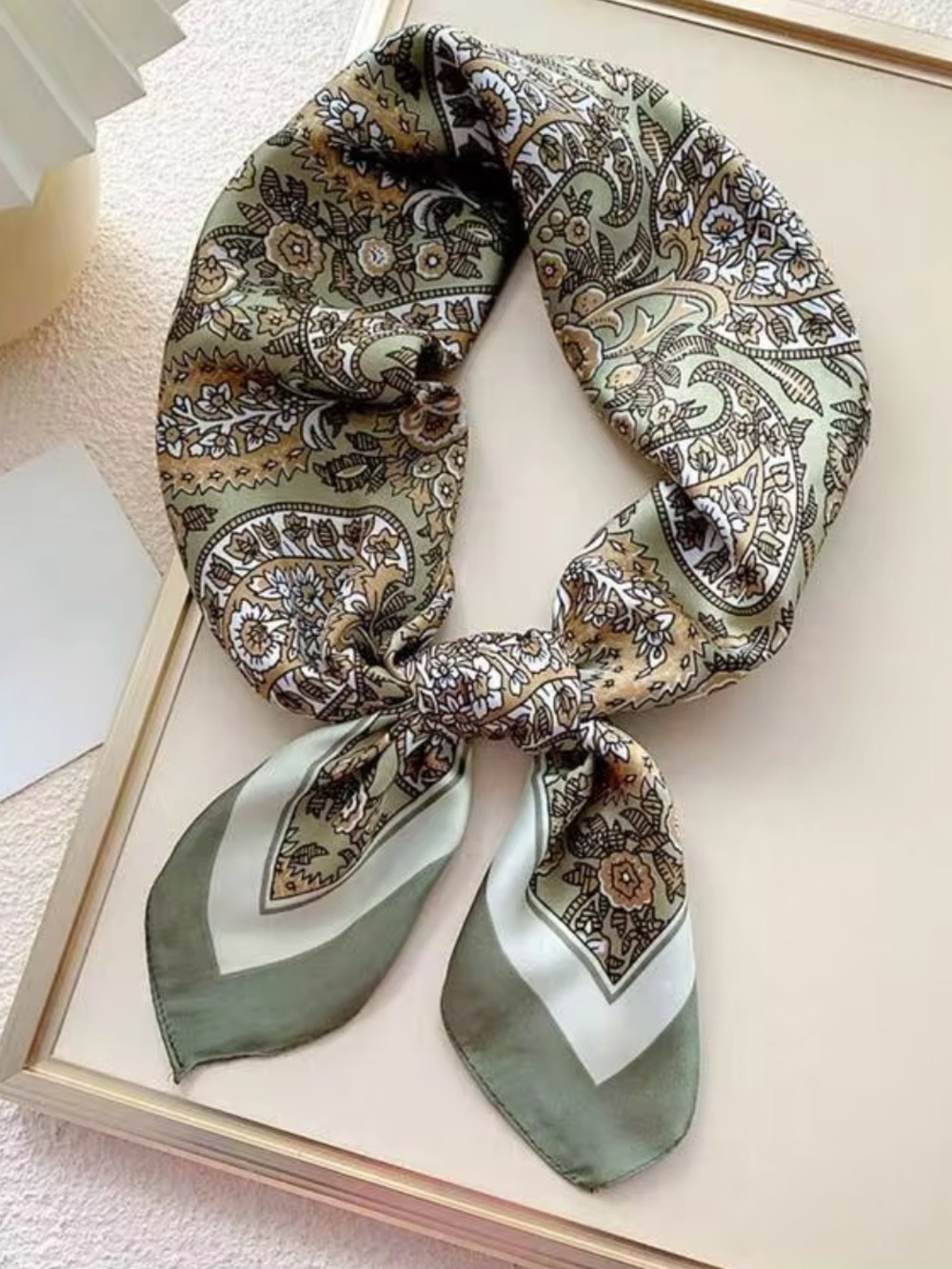 Silk-Feel Olive Paisley Scarf - Women Accessories